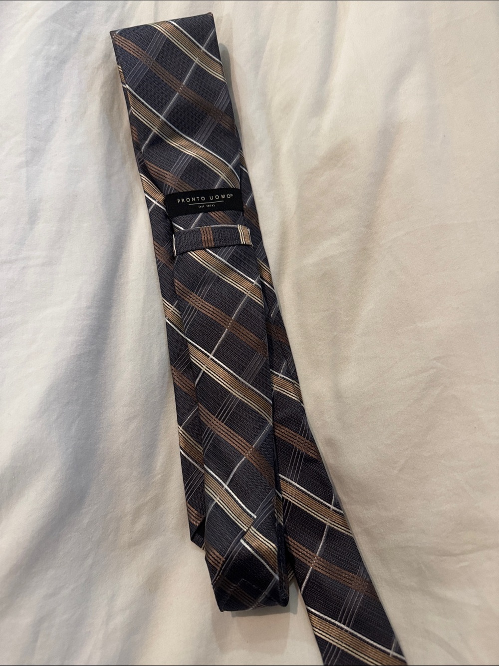 Pronto Uomo Navy, Brown and Cream Plaid Silk Tie